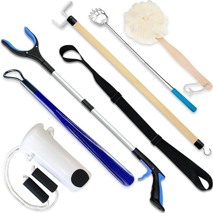 7-piece hip replacement recovery kit with grabber, sock aid and dressing tools