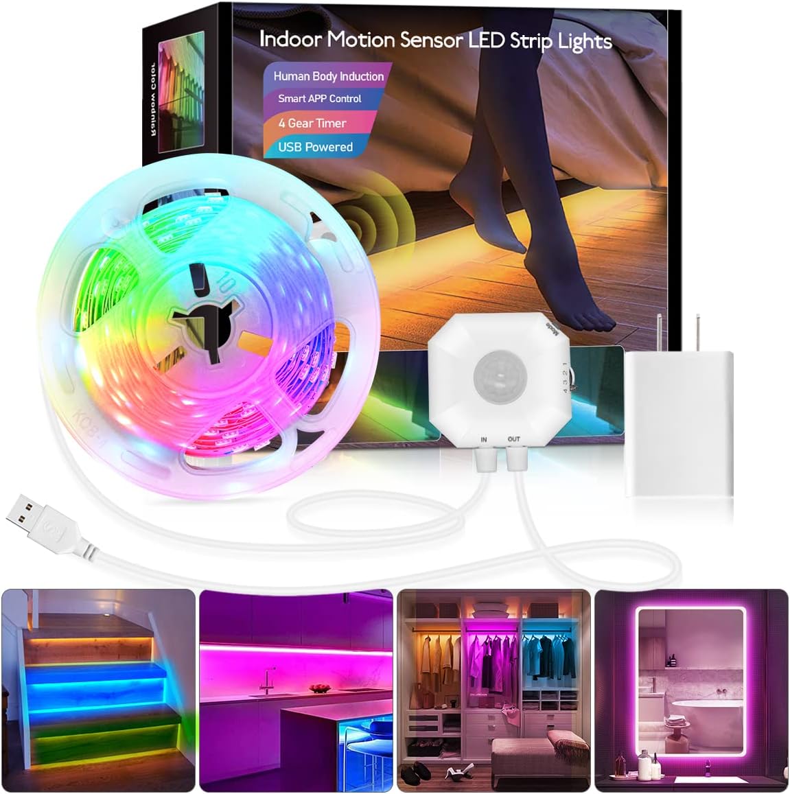 Daymeet motion sensor under bed LED strip lights for nighttime fall prevention and bathroom navigation