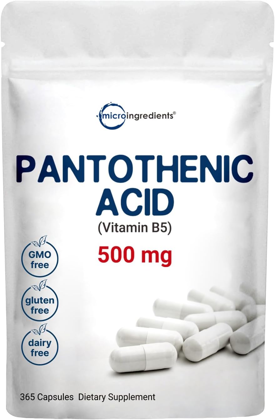 Micro Ingredients Pantothenic Acid B5 500mg 365 capsules for energy metabolism