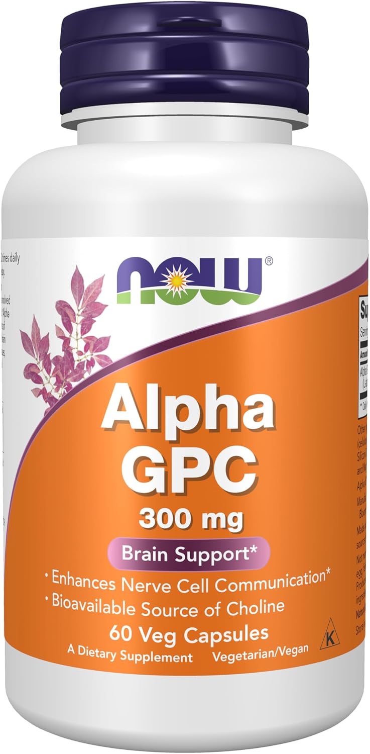 NOW Alpha GPC 300mg choline supplement for cognitive function and memory