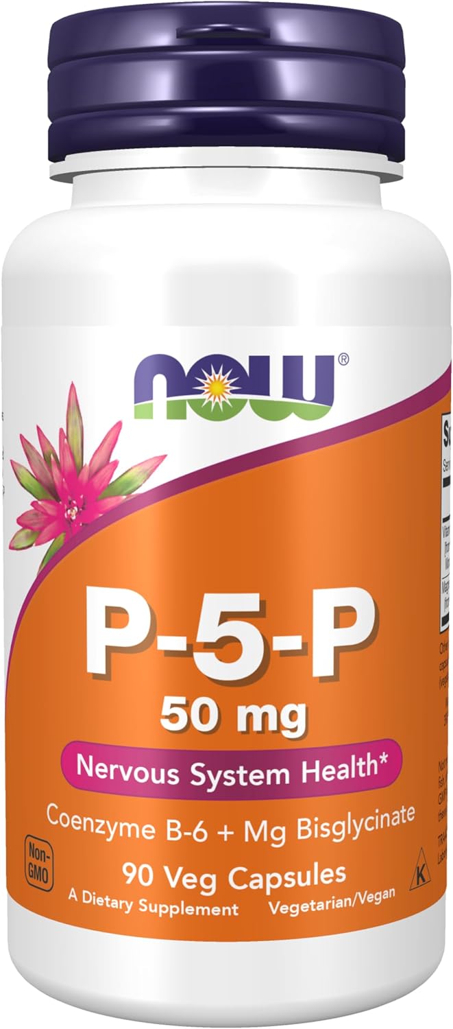 NOW P-5-P B6 coenzyme with magnesium bisglycinate 90 capsules for brain health