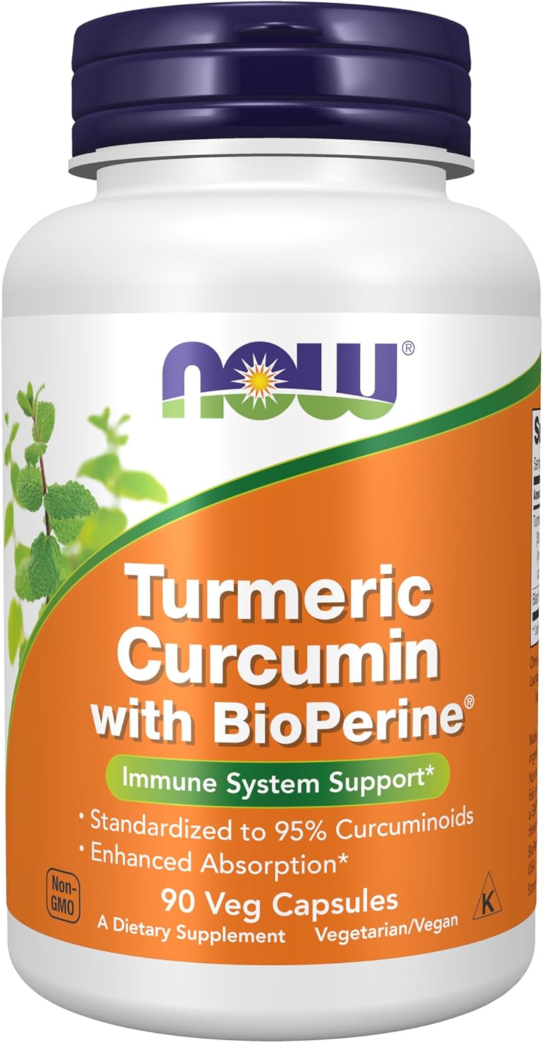 NOW Turmeric Curcumin with BioPerine 90 veg capsules for joint health