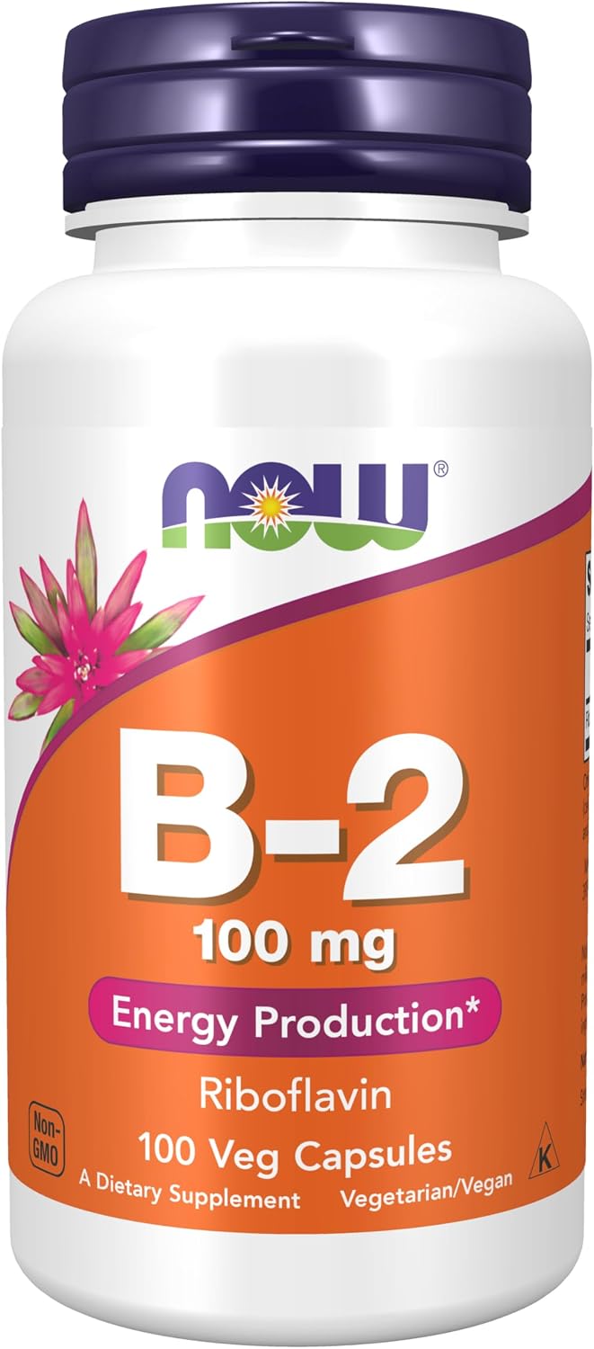 NOW Vitamin B2 Riboflavin 100mg 100 veg capsules for energy production