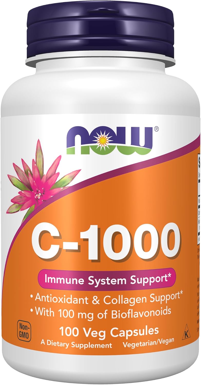 NOW Vitamin C 1000mg with bioflavonoids 100 veg capsules for immune support