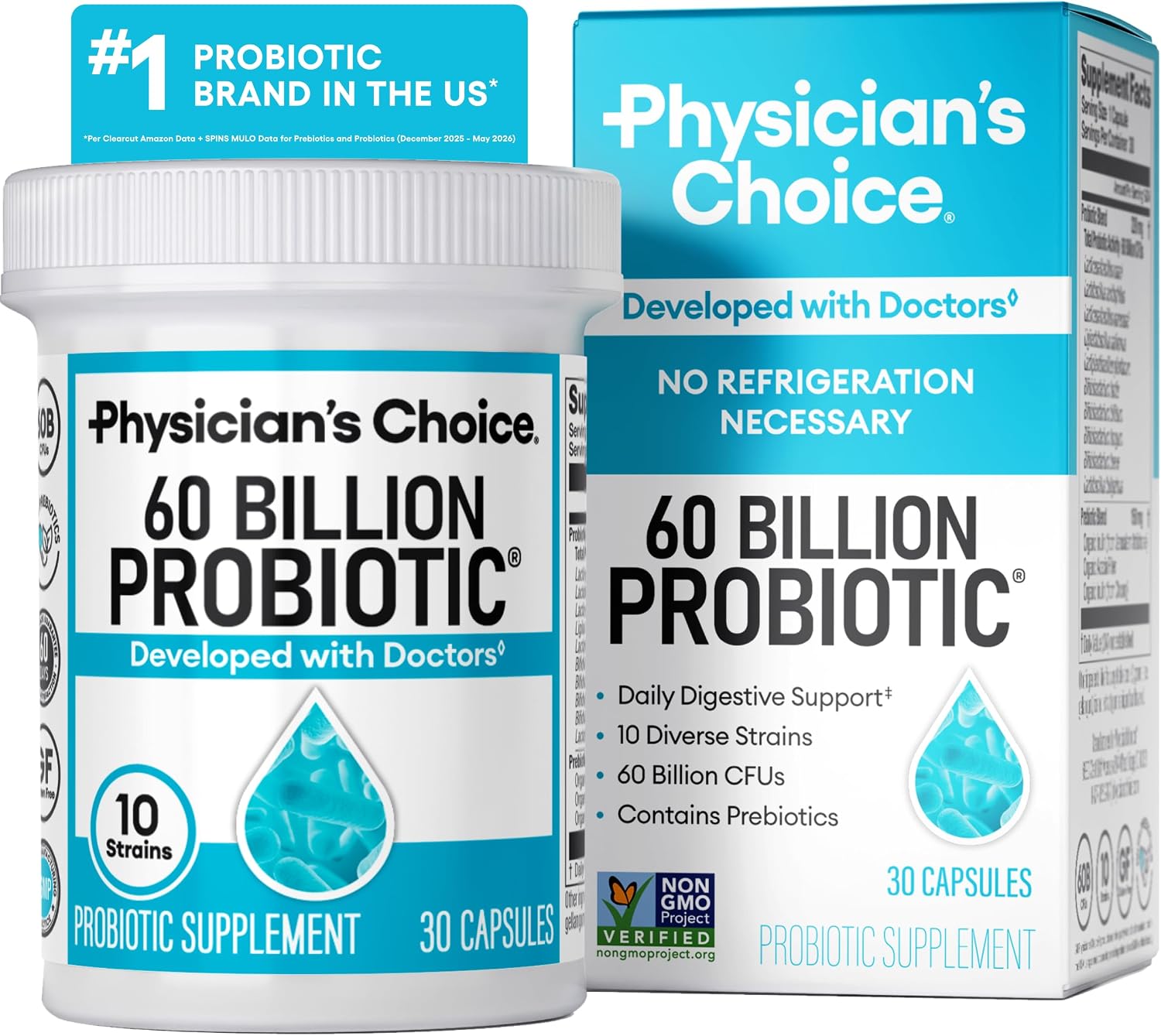 Physician's Choice 60 billion CFU probiotic with 10 strains and organic prebiotics