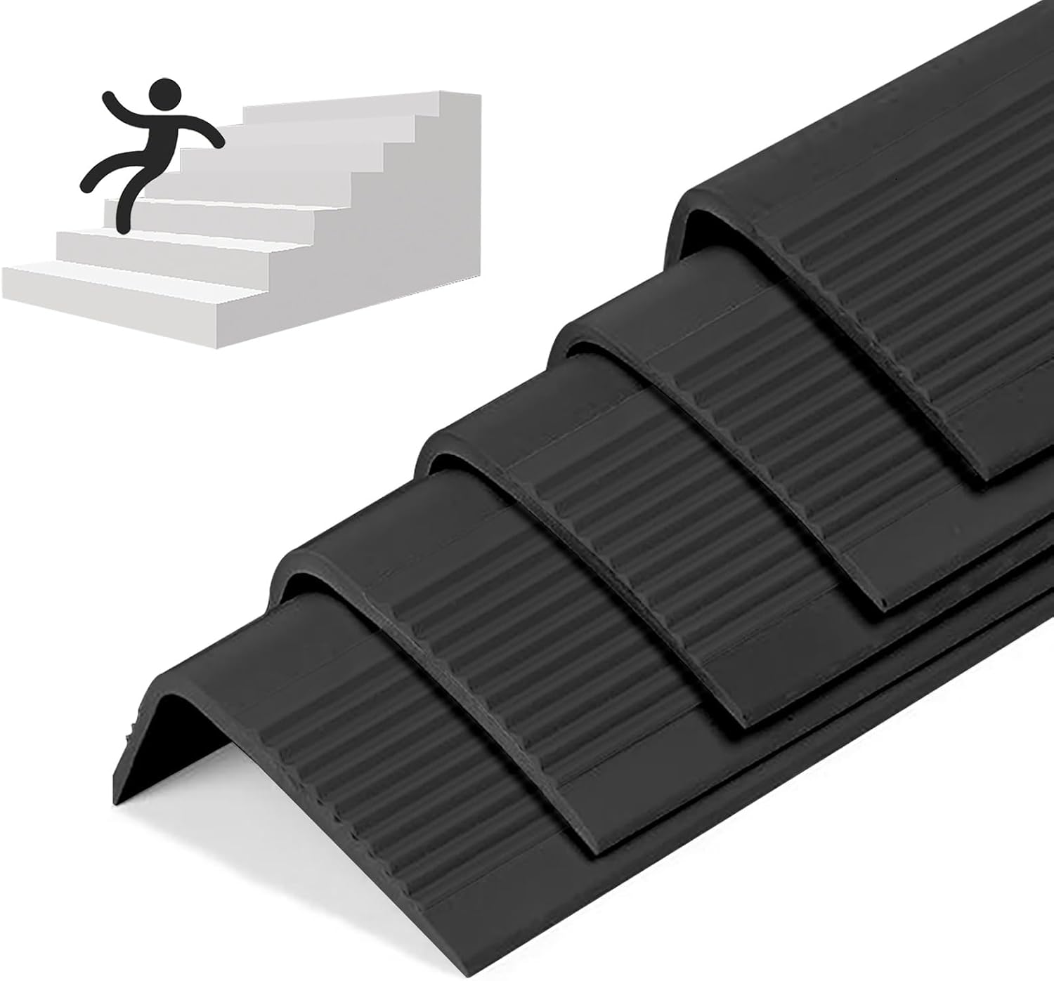 Rubber stair nosing anti-slip adhesive strips for fall prevention on indoor and outdoor stairs